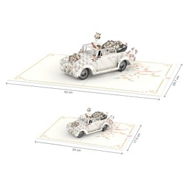 papercrush papercrush® DIN A4 XXL Pop-Up Karte Hochzeitsauto - Extragroße 3D Hochzeitskarte mit Auto „just married“, Glückwunschkarte zur Hochzeit, Geldgeschenk für Hochzeitsreise & Flitterwochen von Brautpaar
