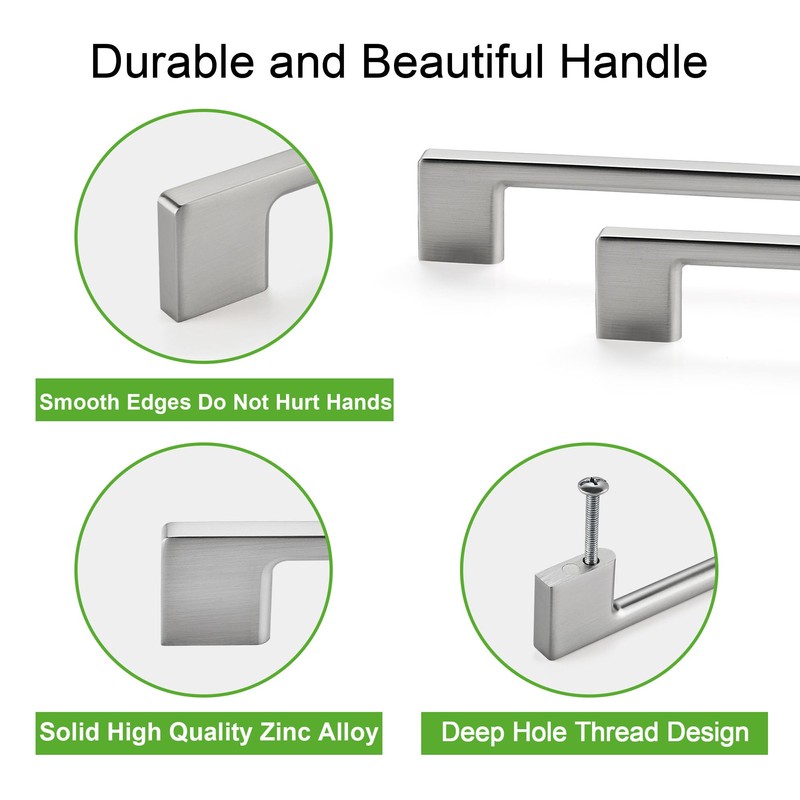 TUNNY 10 Pack Classic Cabinet Handles-5"/128mm Screw Spacing Brushed Nickel