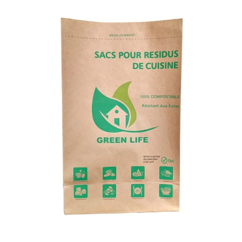 Kitchen Compostable Paper Bag Food Waste Bag Leak Resistant 300