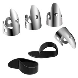 Shappy 6 Pcs Banjo Finger Picks Set Stainless Steel Adjustable Finger and Thumb Picks for Guitar(Silver, Black)