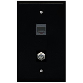 RiteAV - Black 1 Port Coax Cable TV- F-Type 1 Port Phone Black Wall Plate