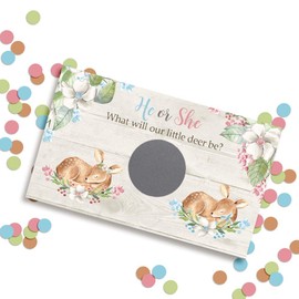 IT'S A GIRL! Adorable Little Deer Themed Gender Reveal Scratch Off Cards for Baby Showers, 20 2" X 3” Double Sided Cards by AmandaCreation