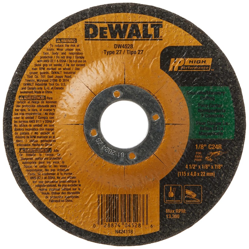 DEWALT 4-1/2" Cut Off Wheel, Concrete/Masonry, 4-1/2" x 1/8" x