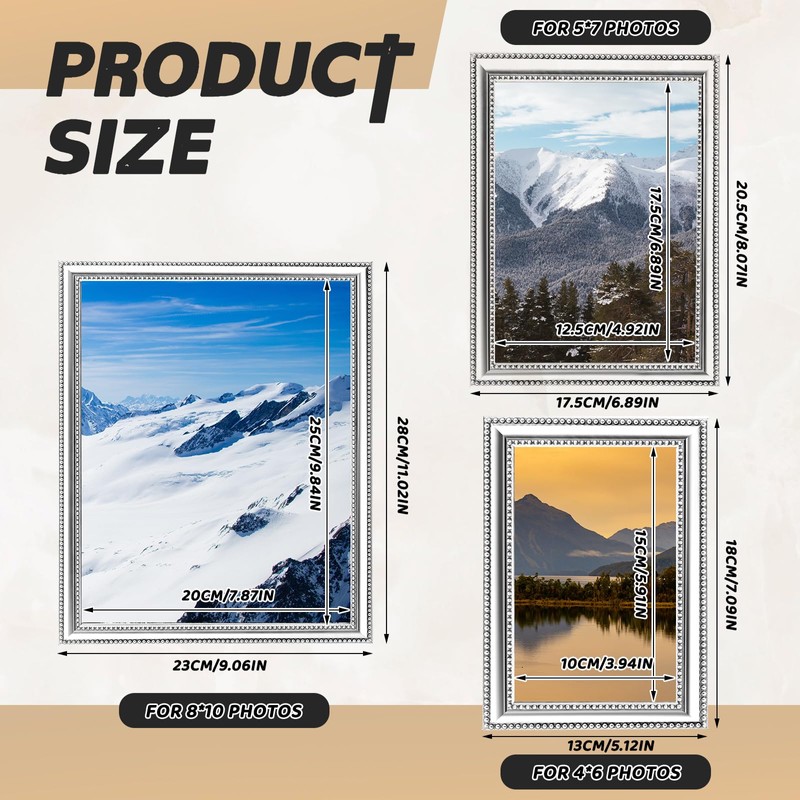 Wonderjune 3 Pack Silver Metal Picture Frame Set - 4x6