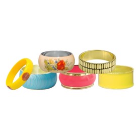 Beneficence Gratuity - Reseller pack of 6 Masterfully Handmade Traditional Art Indian Bangles in Assorted designs colors Resin Brass Wood Standard Wrist size for girls & women.
