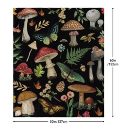 Mushroom Blanket Mushroom Gifts for Women Soft Cozy Fleece Flannel Mushroom Throw Blanket All-Season for Sofa Couch Cottagecore Room Decor Mushroom Blankets for Adults Teen 60"x50"