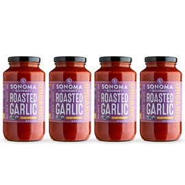 Sonoma Gourmet Roasted Garlic Pasta Sauce | USDA Organic, Non-GMO, Gluten-Free and No Sugar Added | Made With Fresh Ingredients | 25 Ounce Jars (Pack of 4)