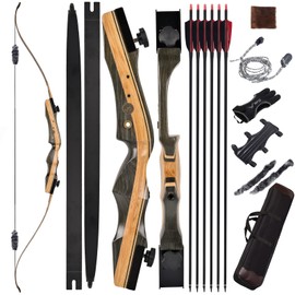 SPG Archery Wooden Bow and Arrow Set for Adults, Fast Installation 62'' Hunting Bow Arrow Archery Set, 30-50 Lbs Right Handed Takedown Recurve Bows Hunting Kit Package (50 Lbs)