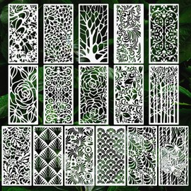 Pack of 16 Painting Stencils, Flower & Leaf Garden Stencil, Children's Drawing Stencils, Plastic, Reusable, Stencil Set for DIY Crafts, Painting on Wood, Stone, Paper, Fabric, Wall Stencil