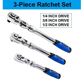 YOTOO Extendable Ratchet Set 3Pcs 1/4", 3/8" & 1/2" Drive 72 Tooth Flex-Head Quick Release Locking Ratchets