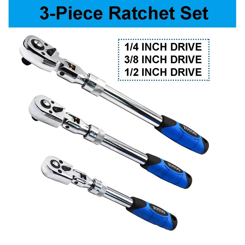 YOTOO Extendable Ratchet Set 3Pcs 1/4", 3/8" & 1/2" Drive