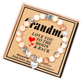 VICKHU Mothers Day Gifts for mom auntin grandma mommy Crystal Moonstone Bracelet for mom Birthday Thanksgiving Day Christmas Valentine's Day Gifts for mom auntin grandma(grandma-pink)