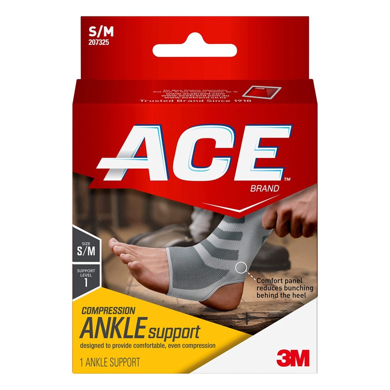 ACE Compression Ankle Support, Gray, 1 Count
