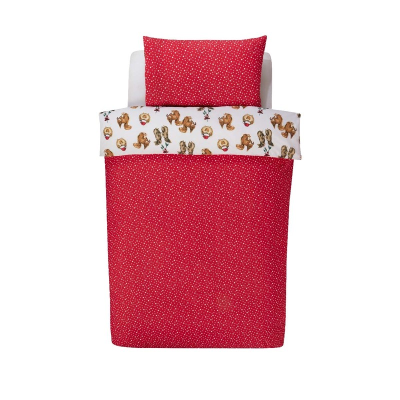 Sleepdown Forest Animals Red White Reversible Duvet Cover Bedding Set