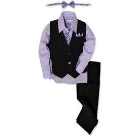 Johnnie Lene JL40 Pinstripe Boys Formal Dresswear Vest Set (14, Black/Lilac)