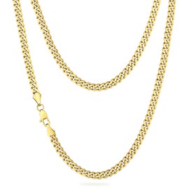KRKC&CO Men’s Chain Necklace, 14K Gold Plated Stainless Steel Cuban Link Chains 6mm, Anti-Tarnish Nickel-Free Diamond-Cut, Thick Gold chain Silver Chain for Man Unisex(6mm-14K Gold Plated, 18)