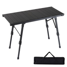 HIKISM Folding IGT Camping Table with Adjustable Height, Portable Outdoor IGT Cook System, Ultralight Aluminum Camp Table with Carry Bag for Car Camping Picnic RV Trip Patio Backyard BBQ