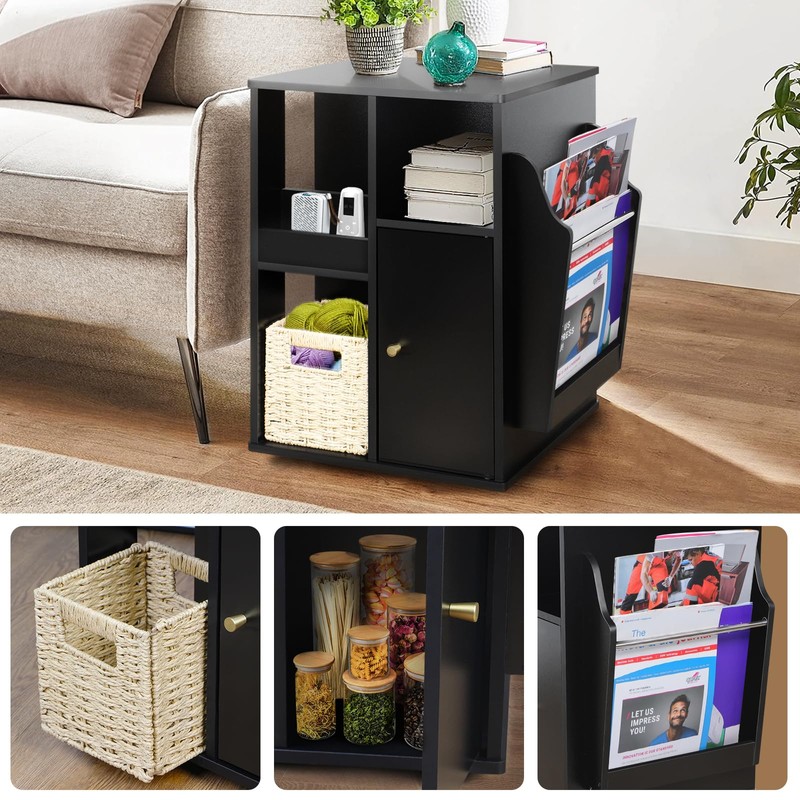 TooCust Rotating End Table with Storage, Square Rotating Side Table