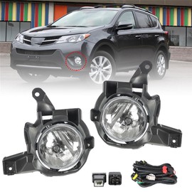 LABLT Right Left Side Replacement for 2013 2014 2015 RAV4 Front Bumper Fog Lights Driving Fog Lamps Assembly Replacement for 81210-60180 81220-60180 with Wiring Harness & Switch Kit