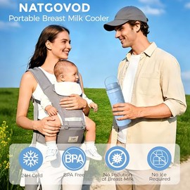 Enfriador portátil de leche materna de 22 onzas para viajes, contenedor de botellas de almacenamiento de leche materna con enfriamiento sin hielo durante 24 horas con 2 botellas para bebé para