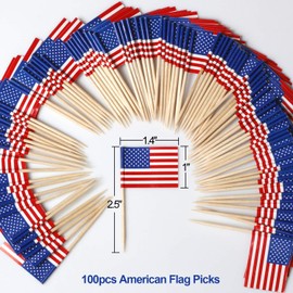 Anley US Flag Toothpick Flag - Vivid Double Sides Print, Smooth Solid Pick - Party Decoration Cocktail Fruit Stick Toothpicks Cupcakes Toppers (100 pcs)