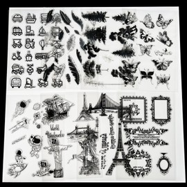 Yayatty 16 PCS Clear Rubber Stamps Silicone Rubber Stamps Set, 8 Sheet Clear Stamps with Acrylic Stamping Blocks, Craft Ink Stamp Pads for DIY Craft Scrapbook Crafts Making