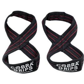 Deadlift Straps Figure 8 Loop Lifting Straps The #1 Choice for Power Lifters weightlifters workout Enthusiasts (Black with RED Strips, 70 cm Up to 8.0" Wrist Circumference)