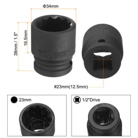 uxcell 1/2" Drive x 23mm Shallow Impact Socket 12-Point Metric CR-MO Steel Nut Impact Grade Socket for Auto Repair