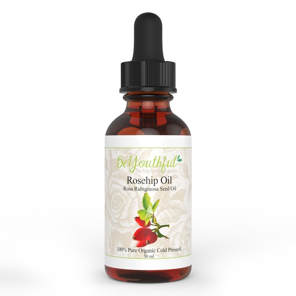 BeYouthful Rosehip Oil - 100% Pure Organic Cold Pressed Seed Oil Nourishes Skin, Hair And Nails - Antioxidant Moisturiser For Fine Lines, Age Spots, Wrinkles On Face And Scars, Stretch Marks On Body