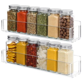 Xlxker Acrylic Spice Racks for Wall Mount, 2-Pack Clear Cabinet Door Spice Rack with Nano Tape & Screws