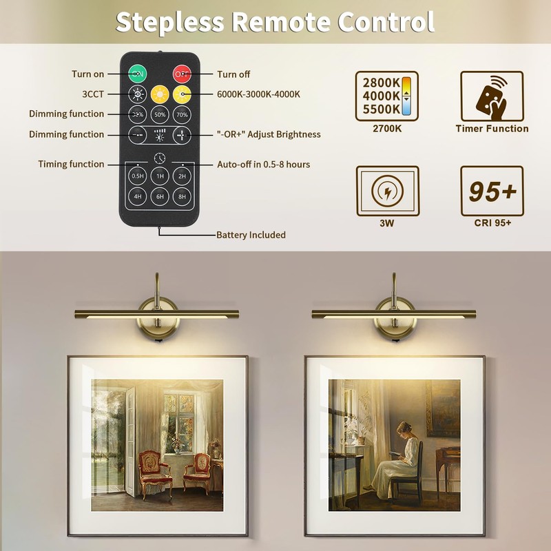 JOOSENLUX Battery Operated Picture Light Gold - Modern Wireless Picture