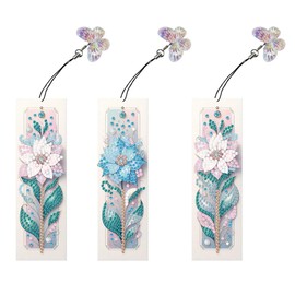 3pcs Flower Diamond Art Bookmarks,Flowes Diamond Painting Bookmark Kits for Adult,DIY Gem Art Small Crafts with Rhinestone Tassel,Paint by Diamonds for Graduation Birthday Reader Gifts (flower-023)