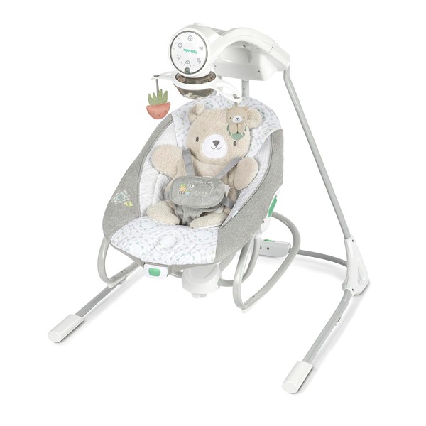 Ingenuity InLighten Soothing Swing & Rocker - Vibrating Swivel Infant Seat, Soothing Sounds, Lights - Nate