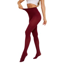 Almoony Tights For Women 80D Soft Semi Opaque Solid Color High Waist Tights Stretchy Pantyhose For Women Burgundy M