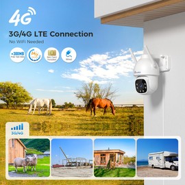 ctronics 3G/4G LTE Cellular Security Camera Outdoor, No WiFi Surveillance Camera with Sim Card, PTZ IP CCTV Camera with Smart Detection, Auto Tracking, Color Night Vision, Two-way Audio, IP66, White