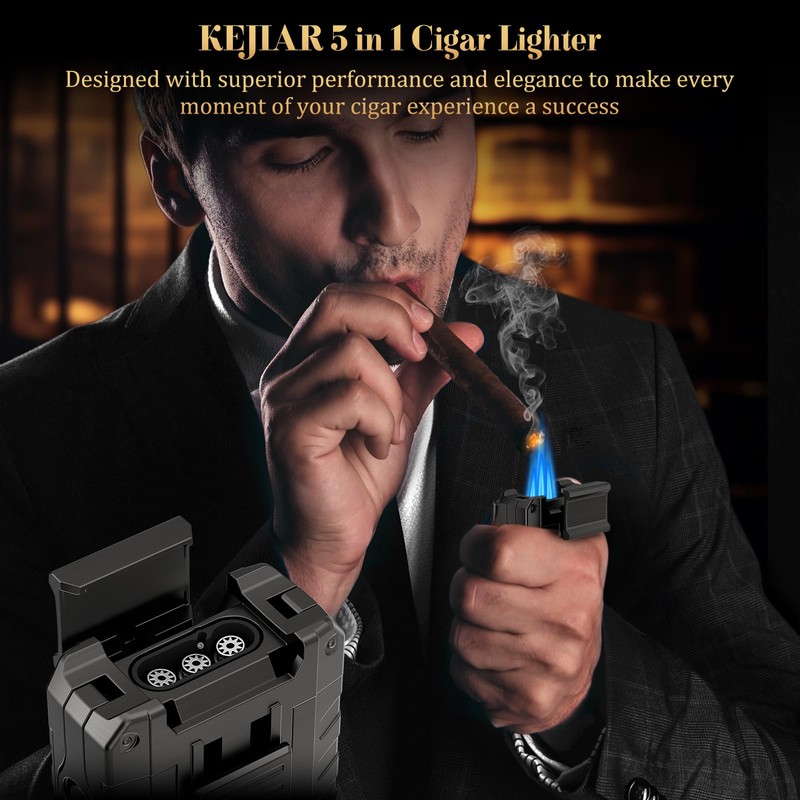 KEJIAR Cigar Lighter, Cigar Torch Lighter, 3 Jet Flame Butane