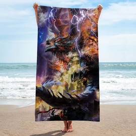 alottagifts Dragon Beach Towel 30" x 60" Microfiber Sand Free Quick Dry Travel for Adults Teen Children (Dragon Attack)