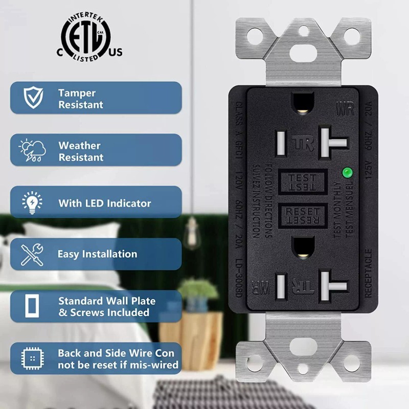 Digi 20 Amp GFCI Outlet Duplex Receptacle with LED Indicator