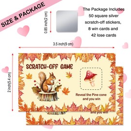 THEBESTU 50 Pcs Autumn Theme Scratch off Game Cards with Squirrel, Mushroom & Pinecone Designs, Vintage Pinecone Squirrel Scratch Card for Baby Shower Birthday Party, Family Activity, Group Games