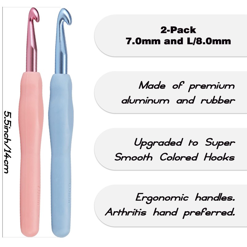 YOJOB 2Pack Size 7.0mm, L / 8.0mm Crochet Hooks, Super