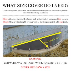 Garvin Basement Window Well Covers 41" L X 18" W, Egress Window Well Cover Outside, Upgraded Heavy Duty Plastic, UV Resistant, Tear-Resistant, Windproof, Waterproof (Only Cover)