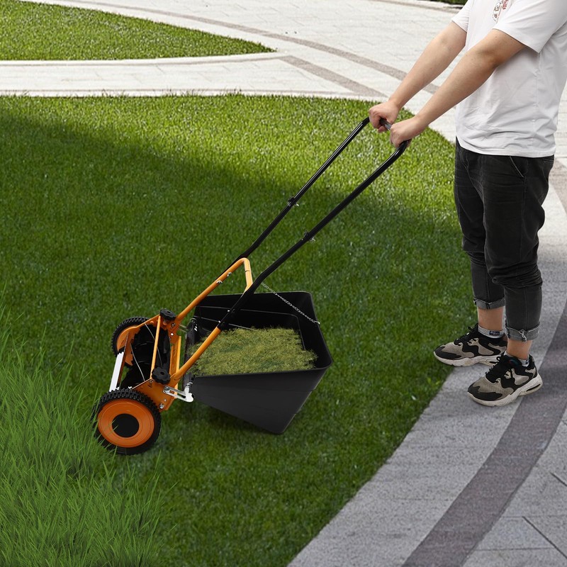 14" Hand Push Lawn Mower, 2-in-1 Portable Push Lawn Mower