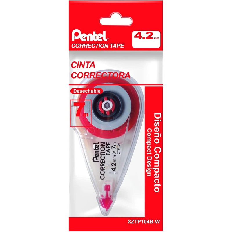 Pentel Cinta Correctora, Compacta, 7 m x 4.2 mm, Blanca,