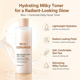 Rice Ceramide Glow Milky Toner, Facial Moisturizing Liquid for Glass Skin Niacinamide Brightening Essence, Milk Skin Barrier Nourishing Lotion, Dryness Care Glass Complexion, Radiant Dewy Glow