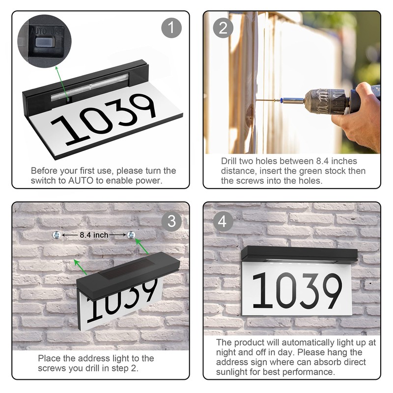 House Numbers Address Plaques For Houses Solar Powered, 3000K Warm