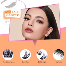 3 in 1 Falsche Wimpern Cluster Kit Cluster Wimpernverlängerung 72 Stück 0.07 D Curl Natural Curl Falsche Wimpern Cluster 10-16mm Lang Weich für den persönlichen Gebrauch (A04-weiß)