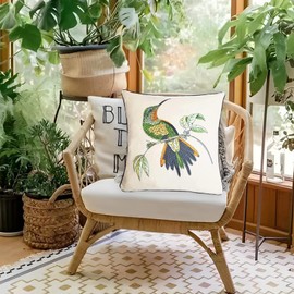 Pilmandu Set of 2 Embroidered Decorative Throw Pillow Covers 45x45cm Couch Square Pillowcases Cushion for Bedroom Sofa Farmhouse Decor (Hummingbird)