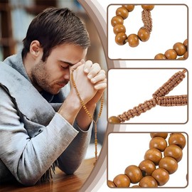 Pack of 2 Catholic Cross Rosary Necklace, Wooden Cross Chain, Jesus Chain, Rosary Necklace, Saint Benedict, for Catholic Christians, Religious Communion, Christening, Mass, Bible (Black, Brown)