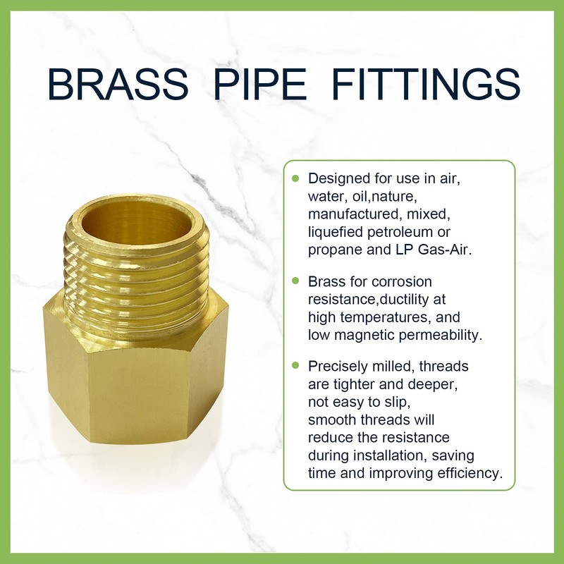 Brass Pipe Fitting Reducer Adapter 1/4" NPT Male Thread to