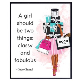 African American Woman - High Fashion Designer Wall Decor for Black Women, Girls, Teens - Blue, Pink - Glam Gifts for Latina, African American Women - Fashion Design Wall Art - Black Culture -Unframed